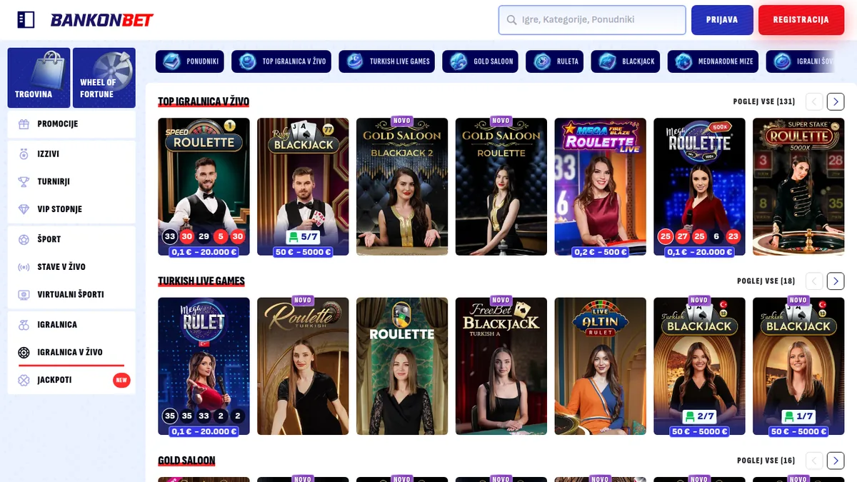 Igralnica v živo Bankonbet z razdelkom Turkish Live Games