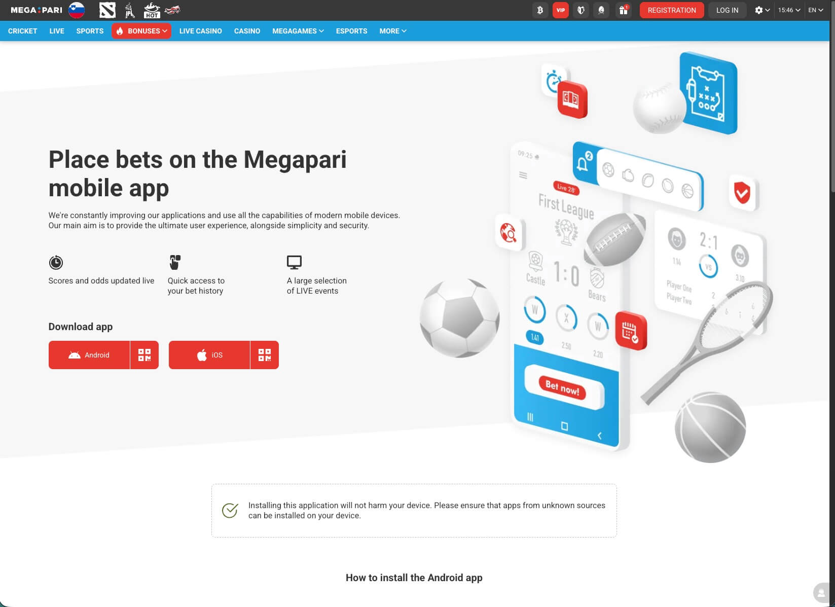Megapari mobilna aplikacija in mobilne športne stave na telefonu