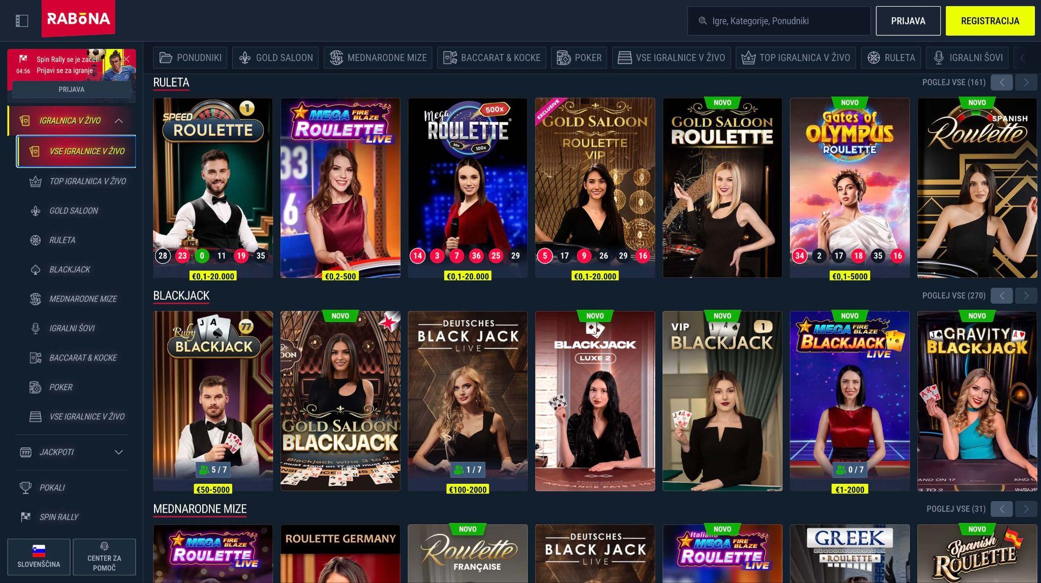 Rabona igre v živo z resničnimi krupjeji in live casino mizami