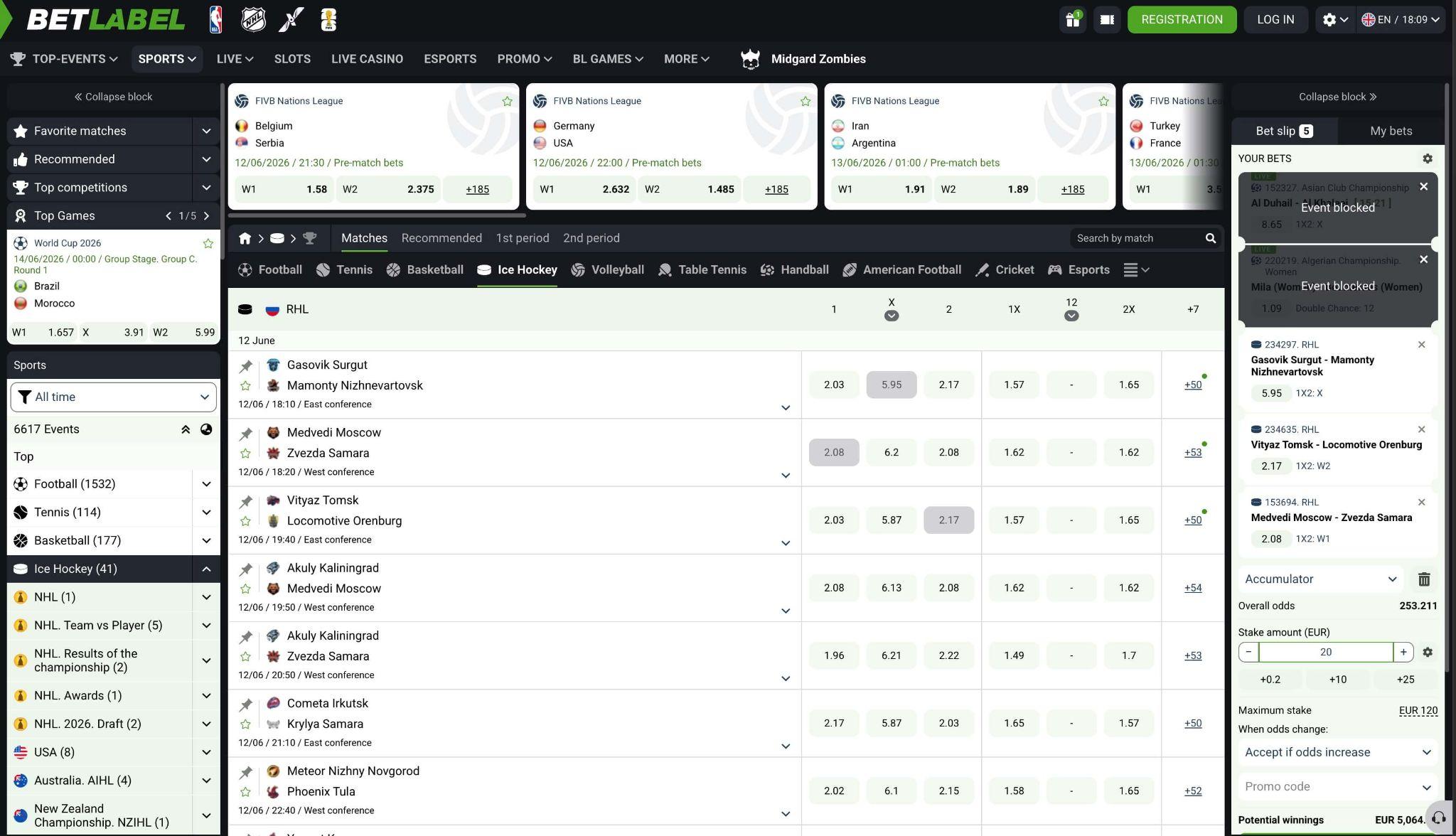 Betlabel stave na hokej na ledu z live trgi, NHL tekmami in kvotami