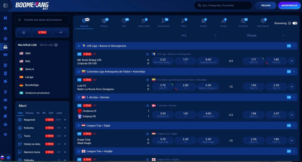 Boomerang Bet platforma za stave v živo z aktualnimi kvotami, športnimi trgi in mobilnim dostopom