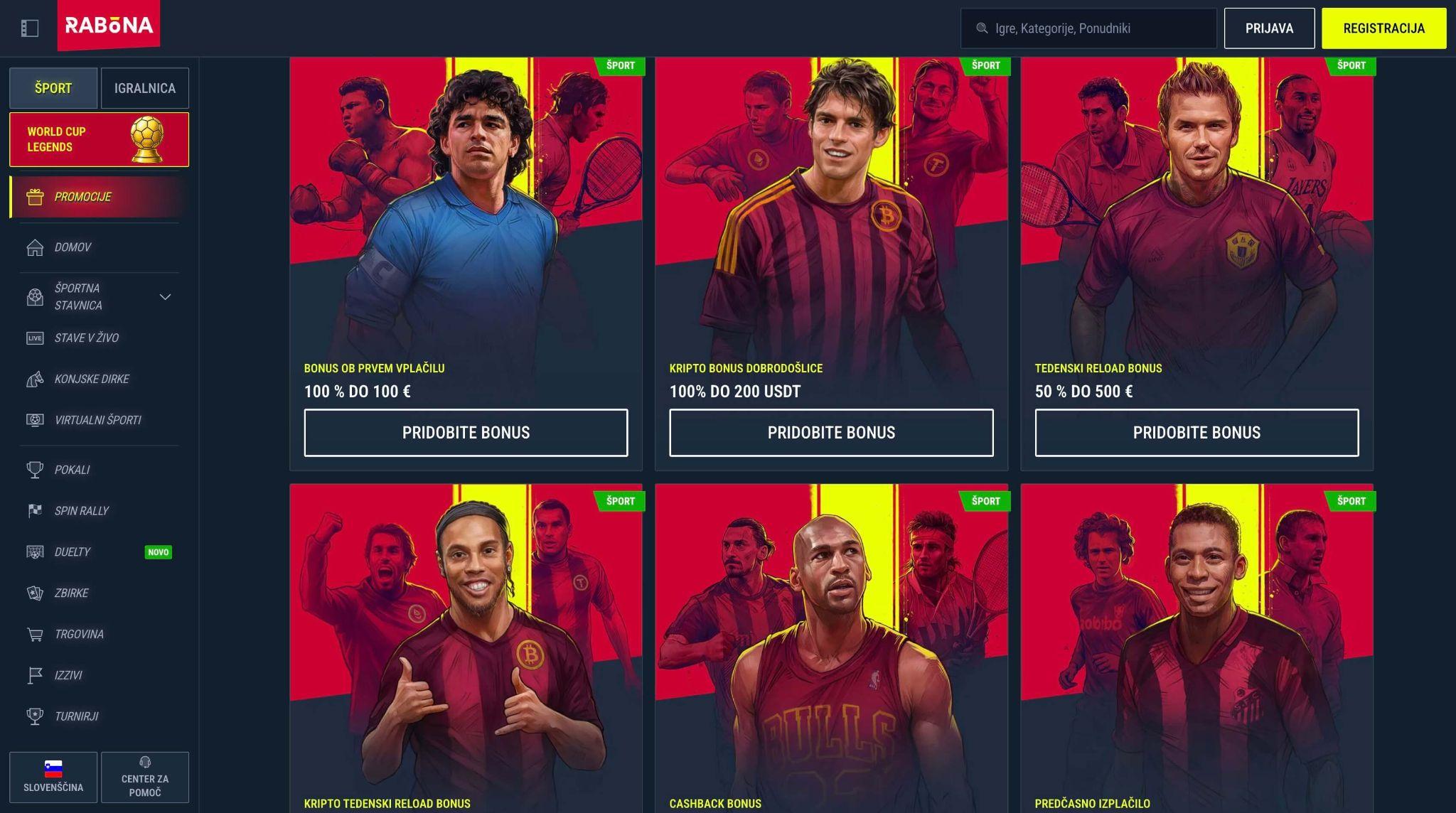 Promocije Rabona za stave brez tveganja z bonusom za prvi depozit in tedenskimi nagradami