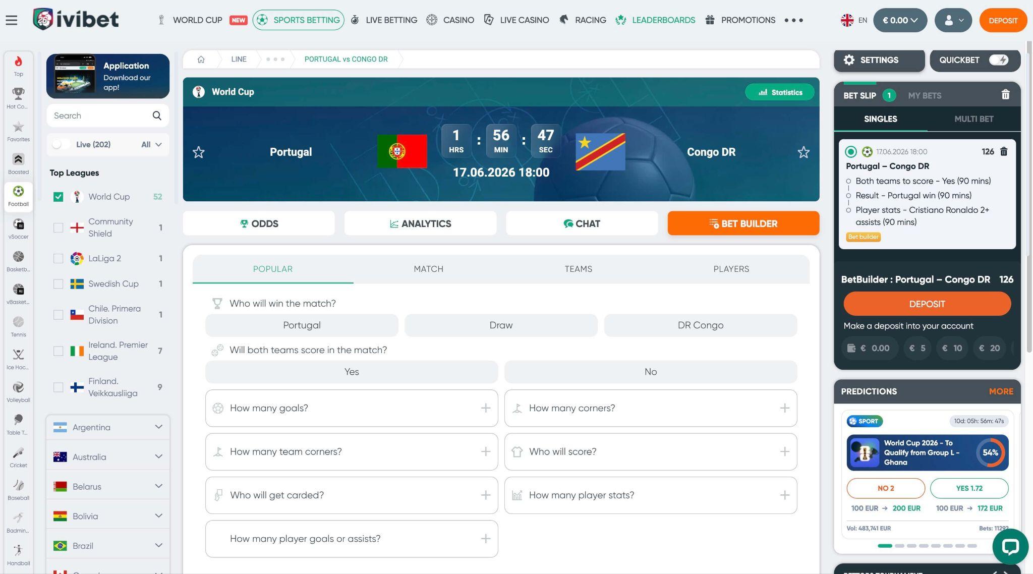 Ivibet bet builder in športne stave z možnostjo spremljanja odprtih stav za cash out funkcijo