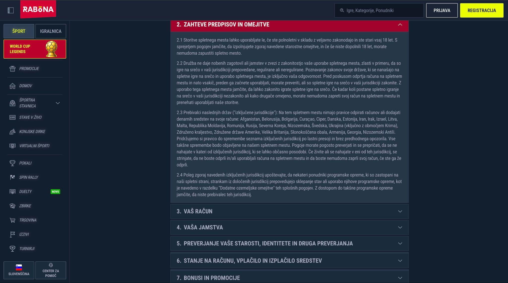 Rabona regulativne zahteve in varnostni standardi za spletne stave