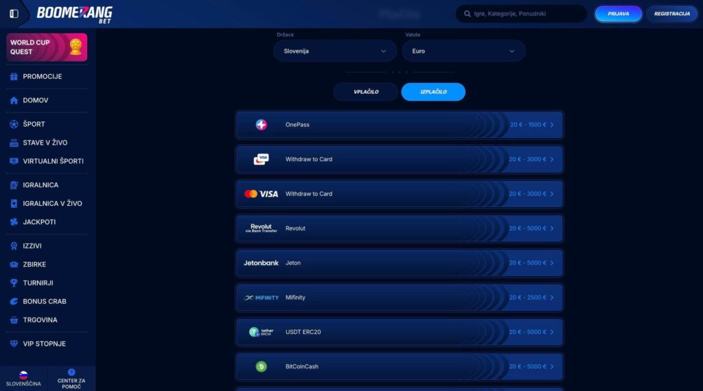 Boomerang Bet metode izplačil in hitri dvigi za slovenske igralce