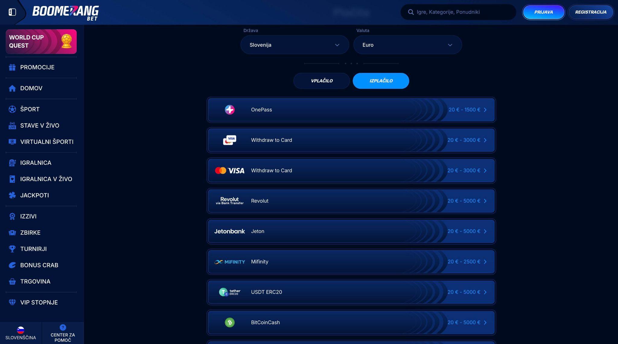 Boomerang Bet metode izplačil in hitri dvigi za slovenske igralce
