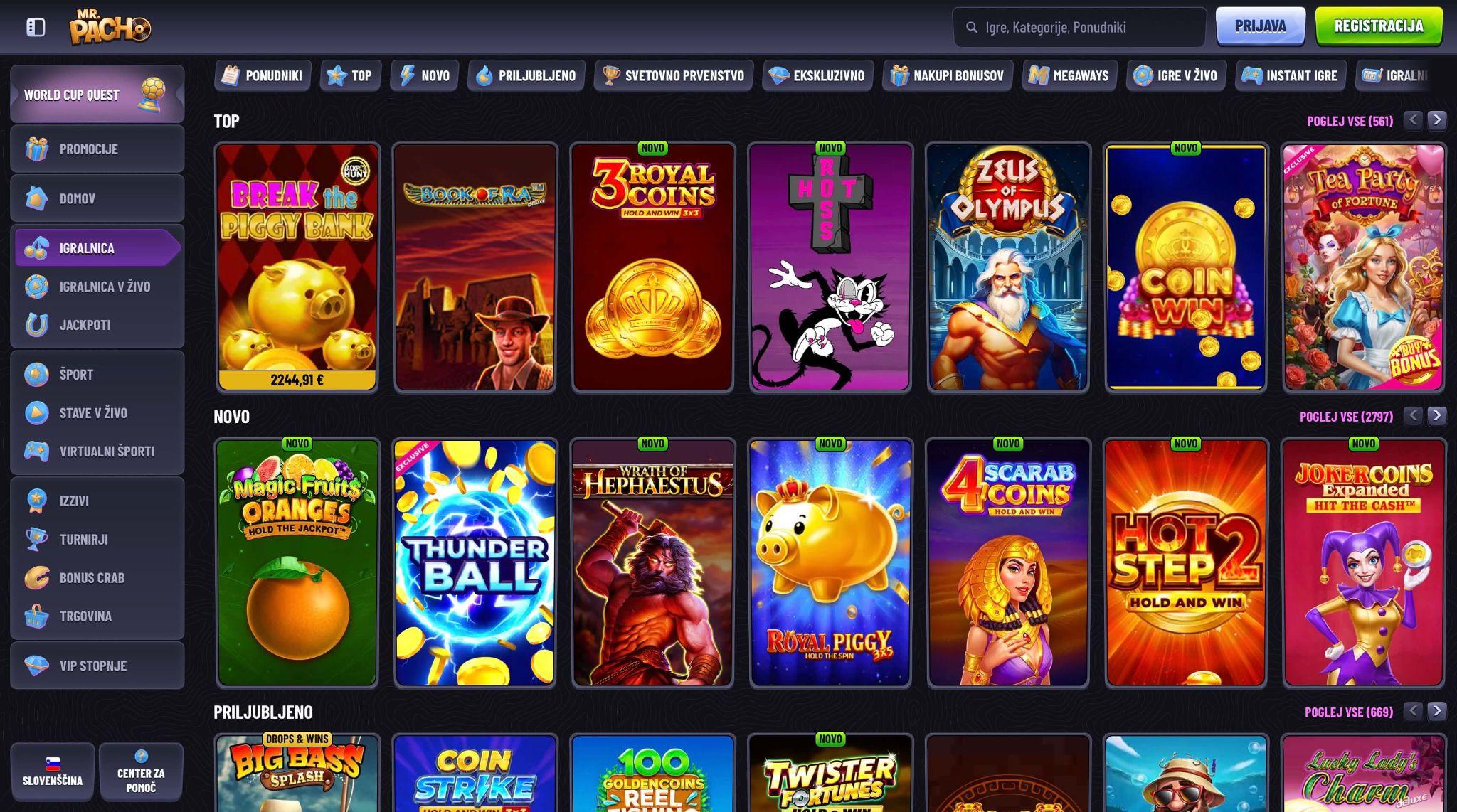 Izbor igralnih avtomatov pri Mr. Pacho Casino