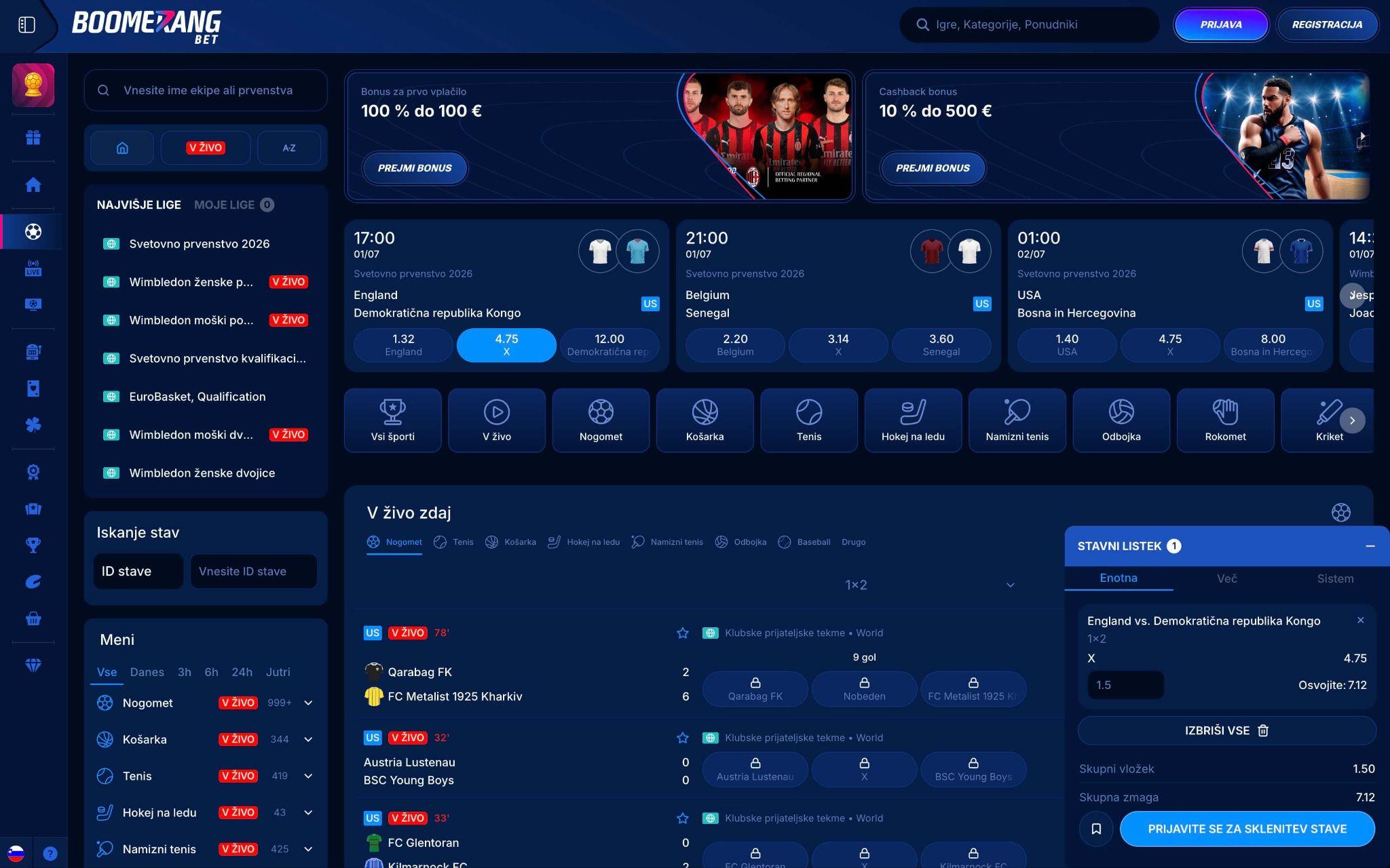 Boomerang Bet z live stavami in sistemskim stavnim listkom