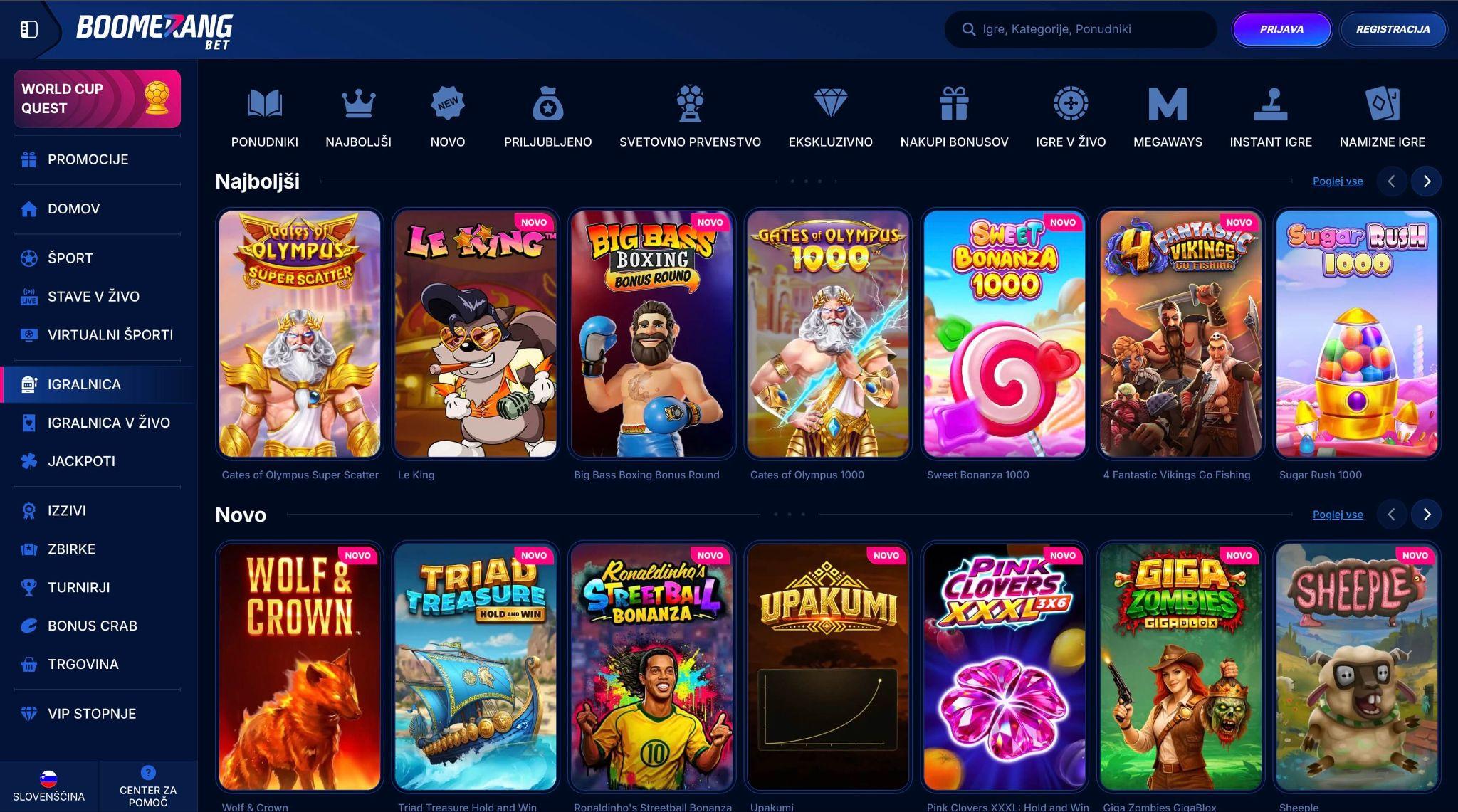 Boomerang Bet casino z igralnimi avtomati in kategorijami iger