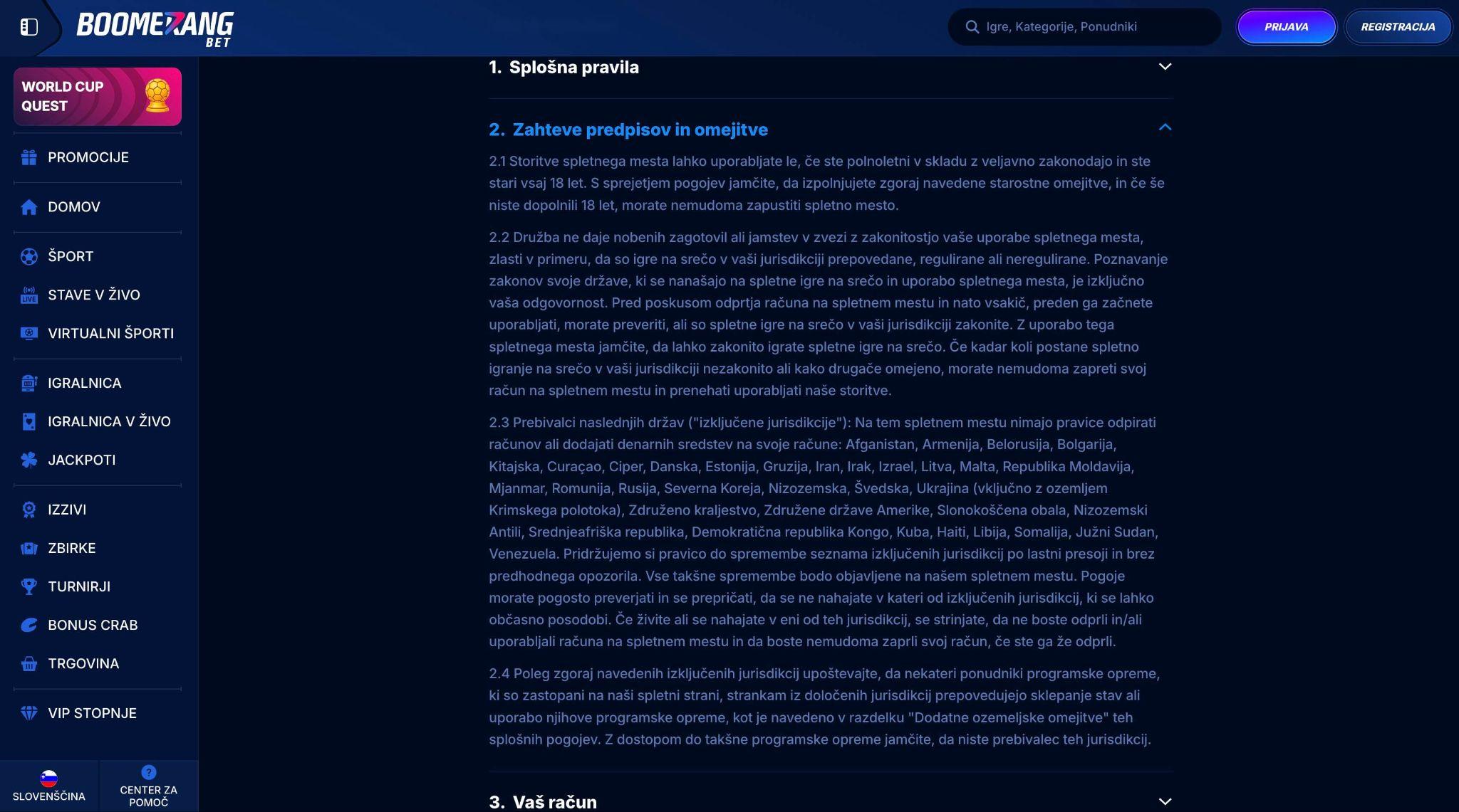 Boomerang Bet zahteve predpisov in omejitve za zaščito uporabnikov
