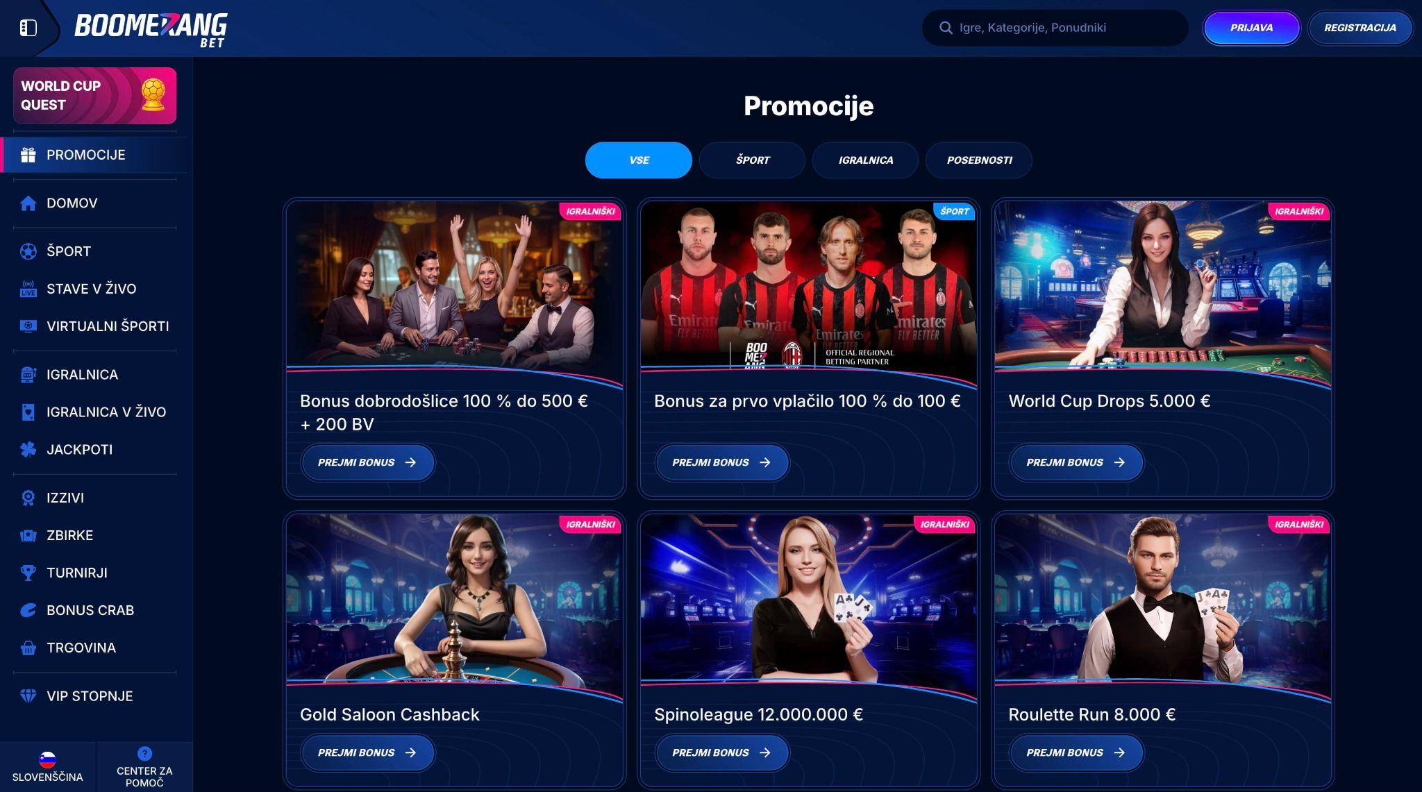 Boomerang Bet promocije z weekly cashback ponudbami reload bonusi in VIP klubom