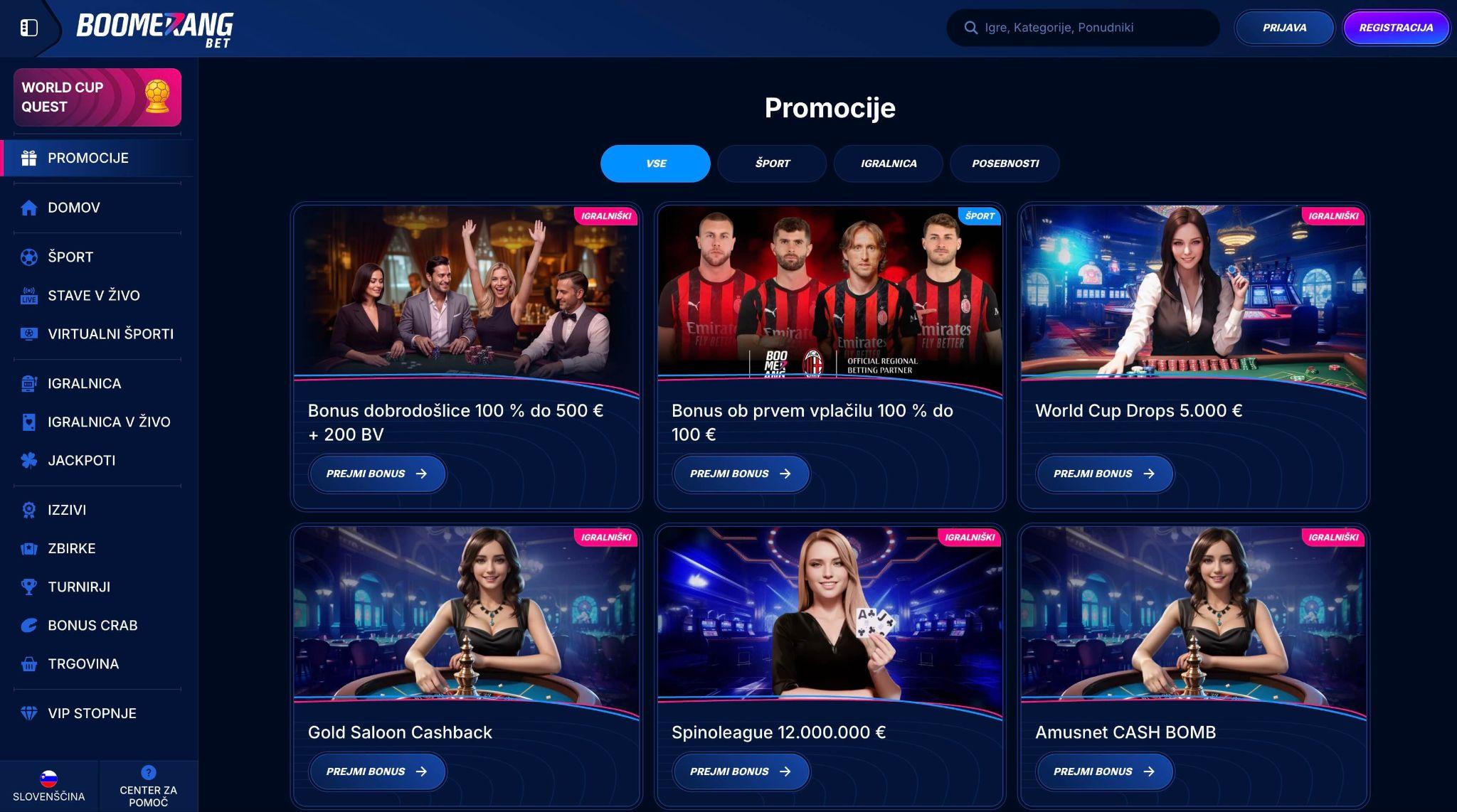Boomerang Bet promocije z bonusi dobrodošlice in posebnimi nagradami