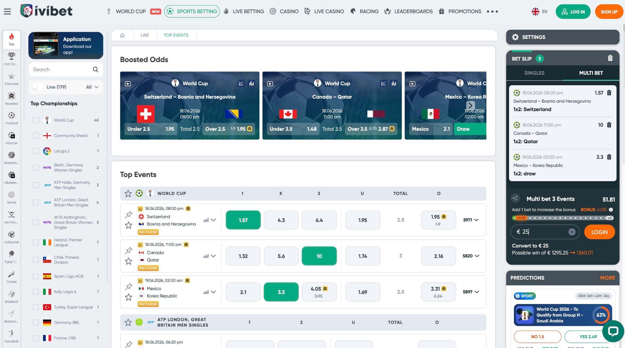 Ivibet uporabniški vmesnik za športne stave v Sloveniji