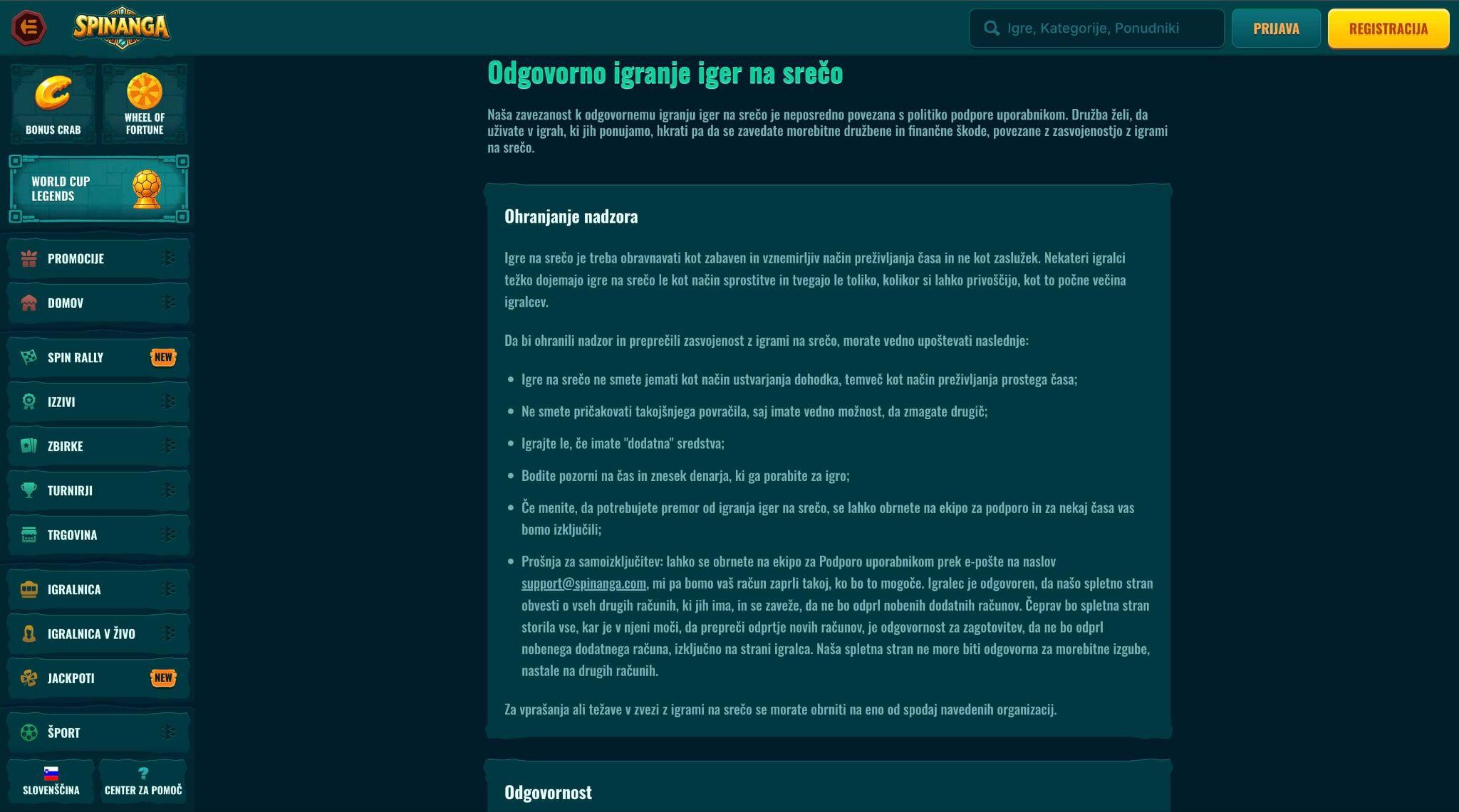 Spinanga odgovorno igranje pregled orodij za varno igranje na srečo