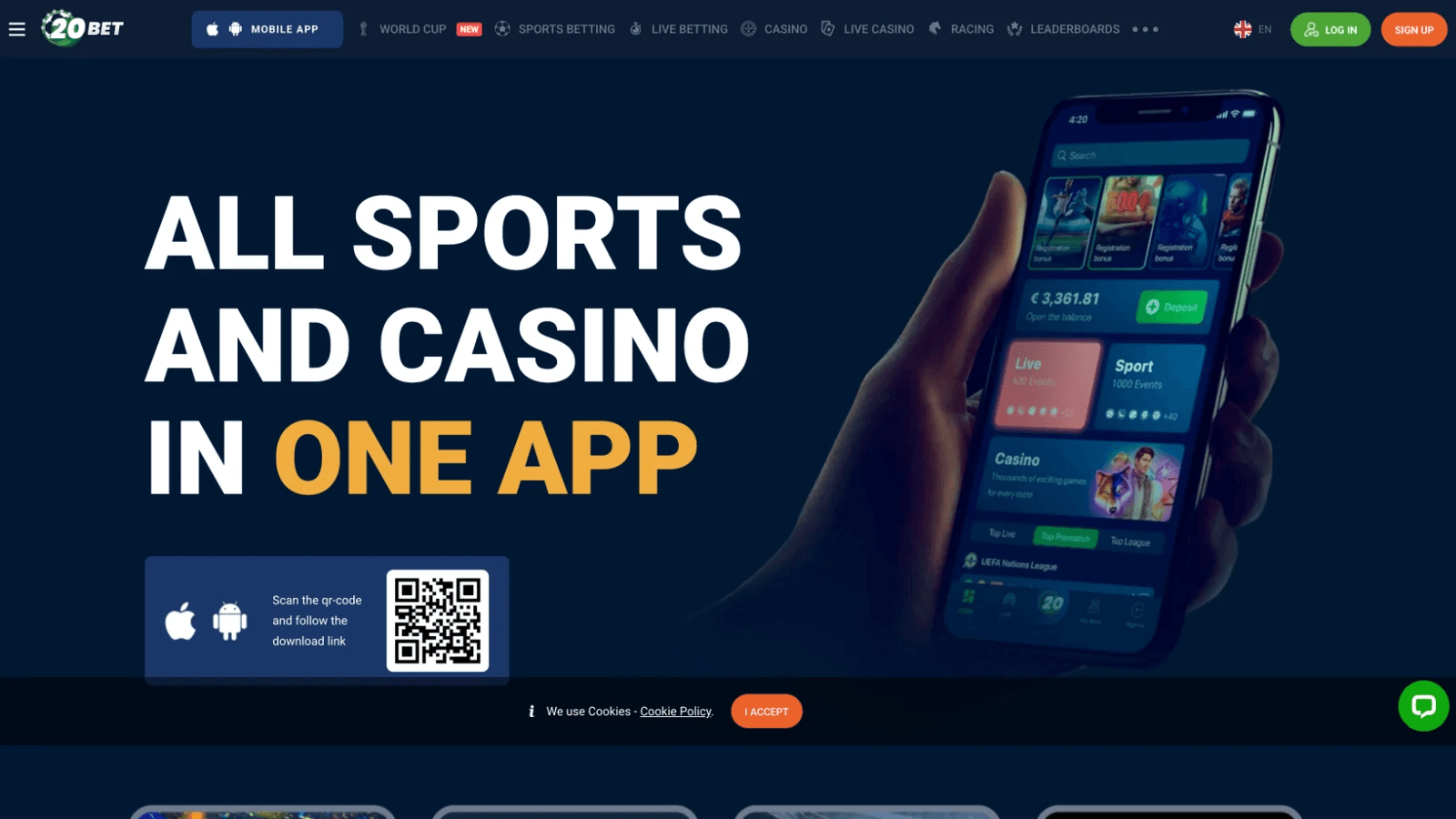Mobilna aplikacija 20Bet za igralnico in športne stave