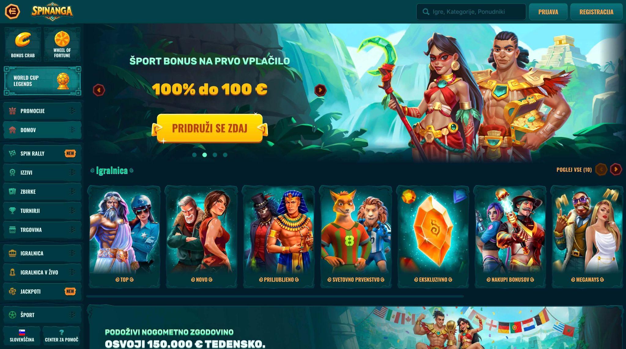 Domača stran Spinanga Casino za slovenske igralce