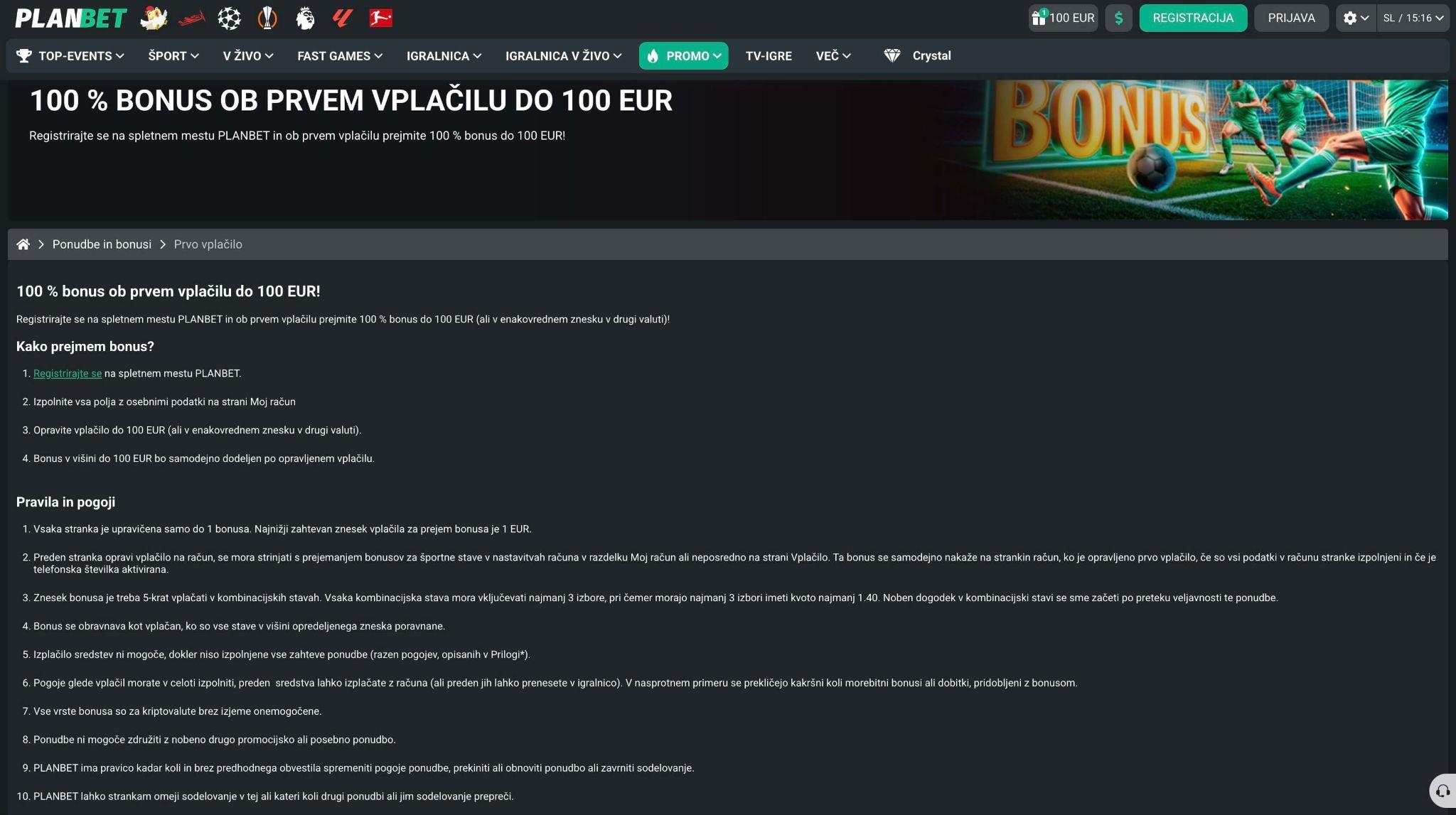 Pravila dobrodošličnega bonusa pri Planbet za nove igralce