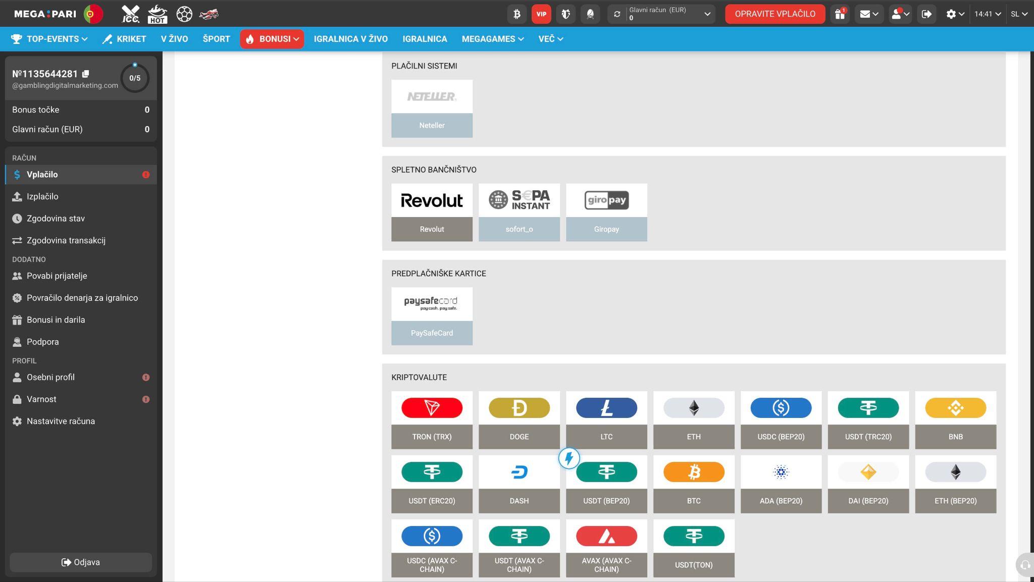 Paysafecard med plačilnimi sistemi pri Megapari za slovenske uporabnike.