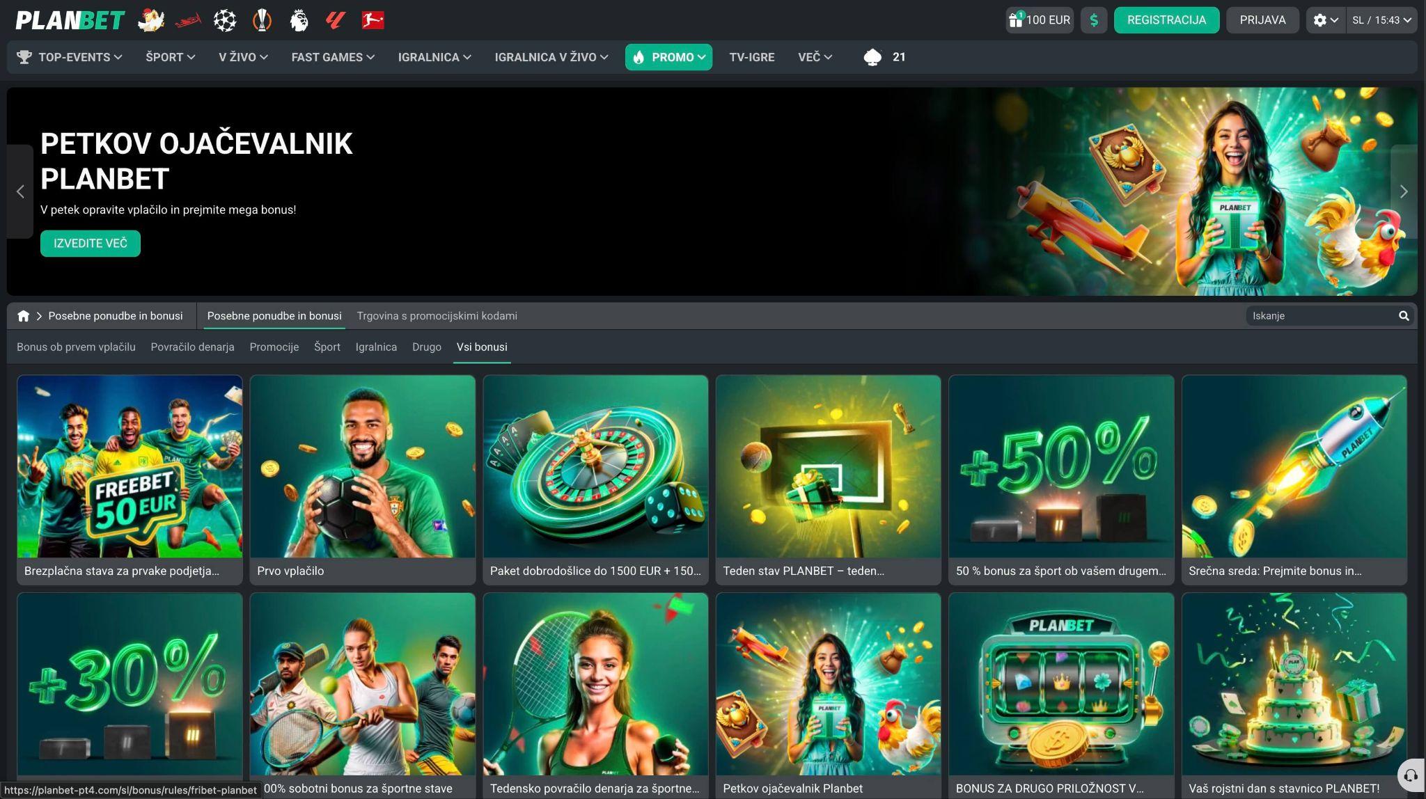 Promocije in bonus ponudbe pri Planbet