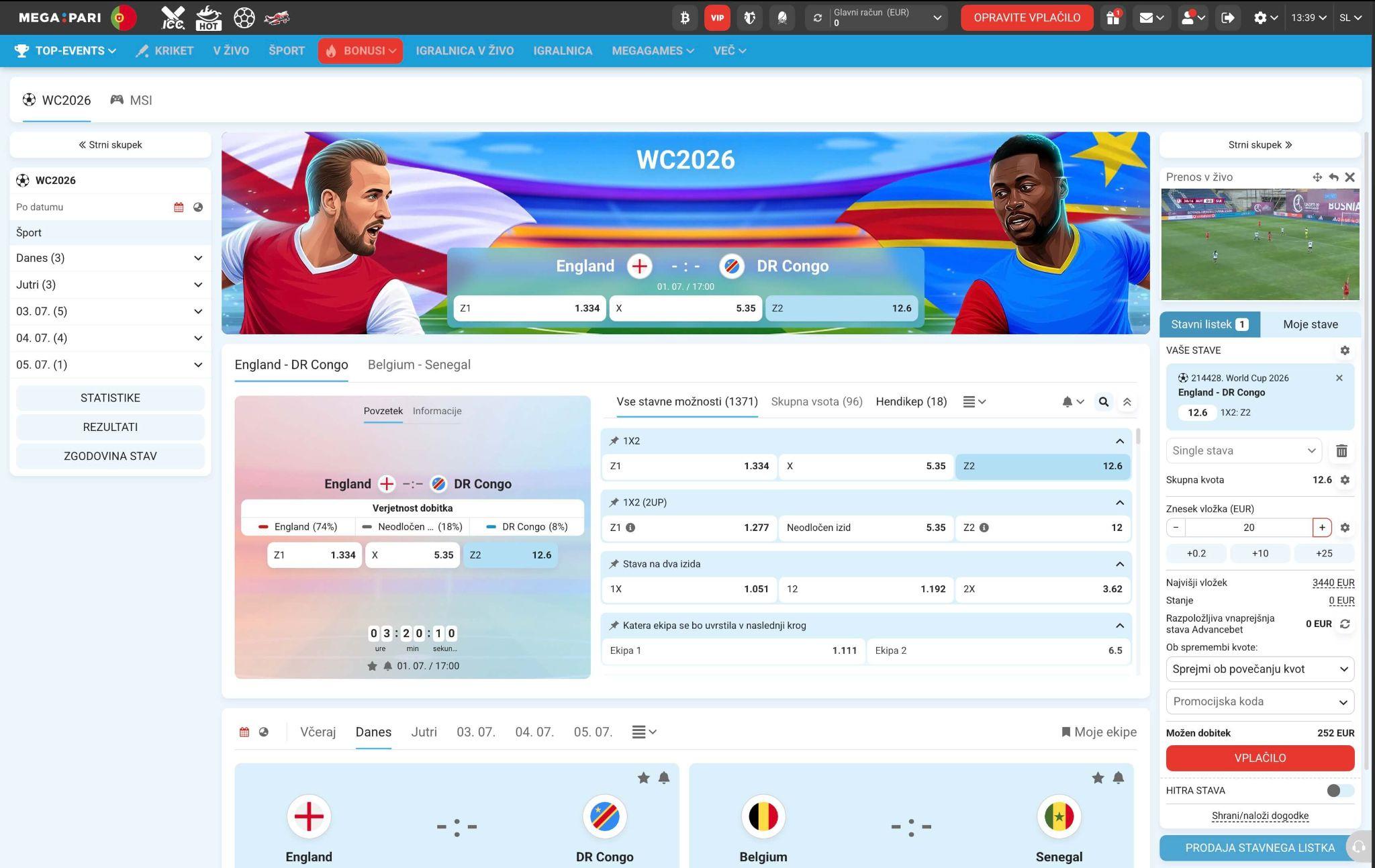 Megapari stavni trgi in različne vrste stav za nogometne tekme