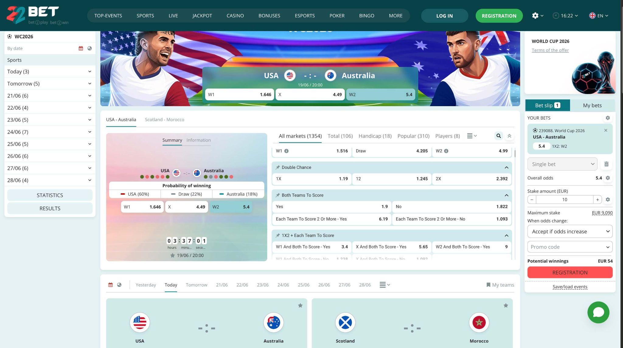 22Bet in value betting strategije z visokimi kvotami in široko ponudbo trgov