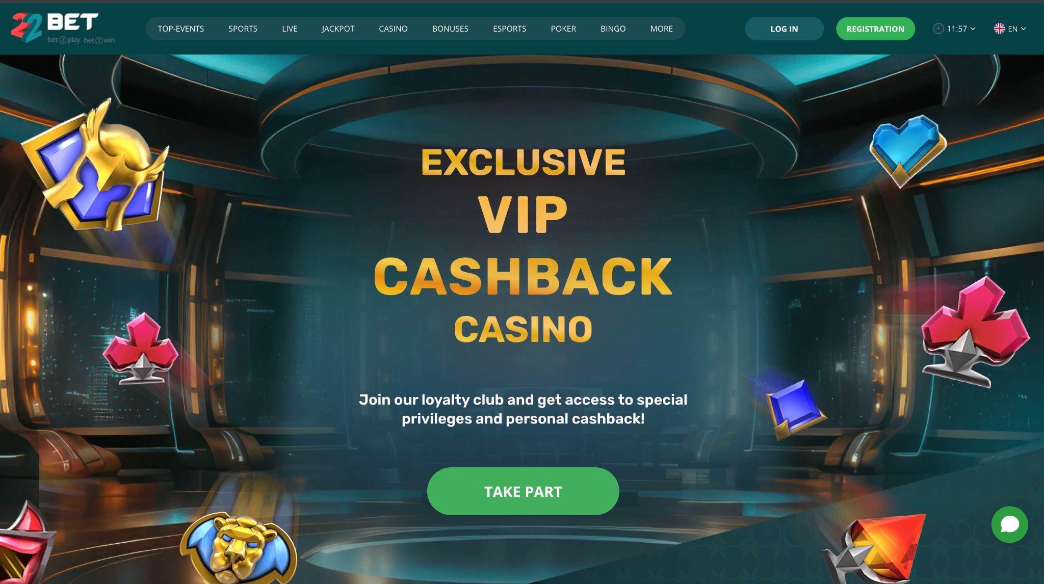 22Bet VIP cashback program z ekskluzivnimi povračili za aktivne igralce
