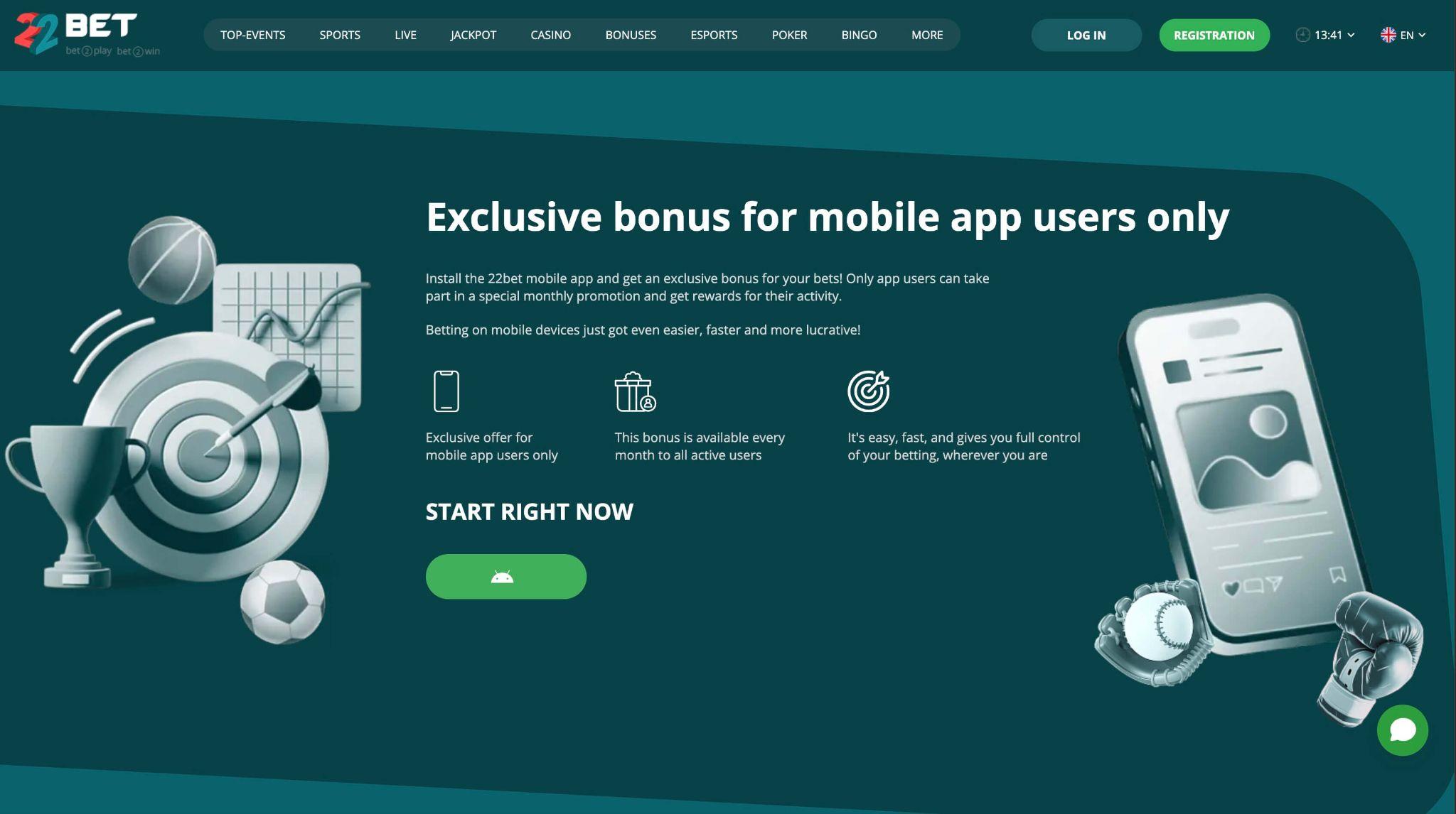 Ekskluzivni mobilni bonus v aplikaciji 22Bet za športne stave