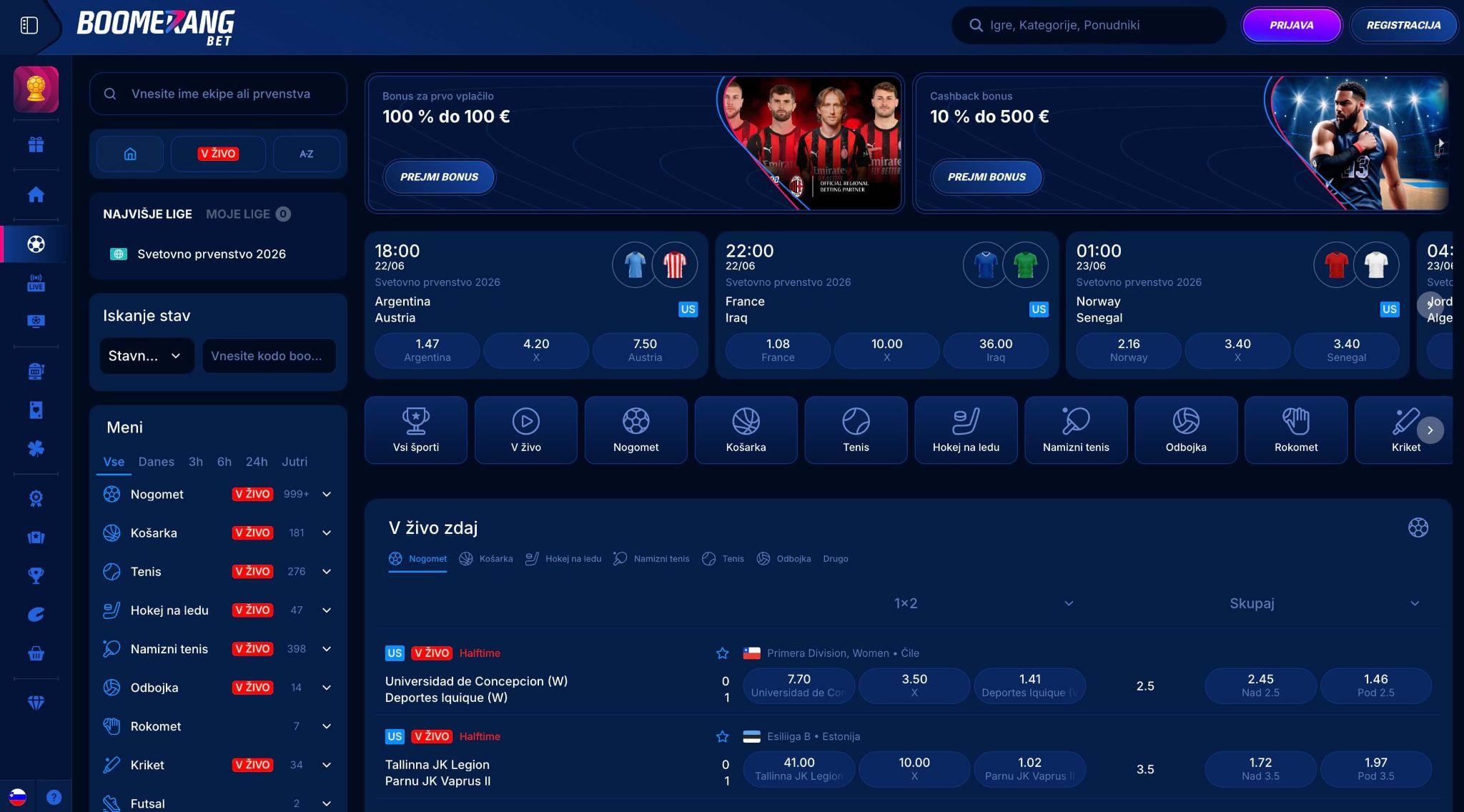 Boomerang Bet športne stave z nogometnimi kvotami in stavnim listkom