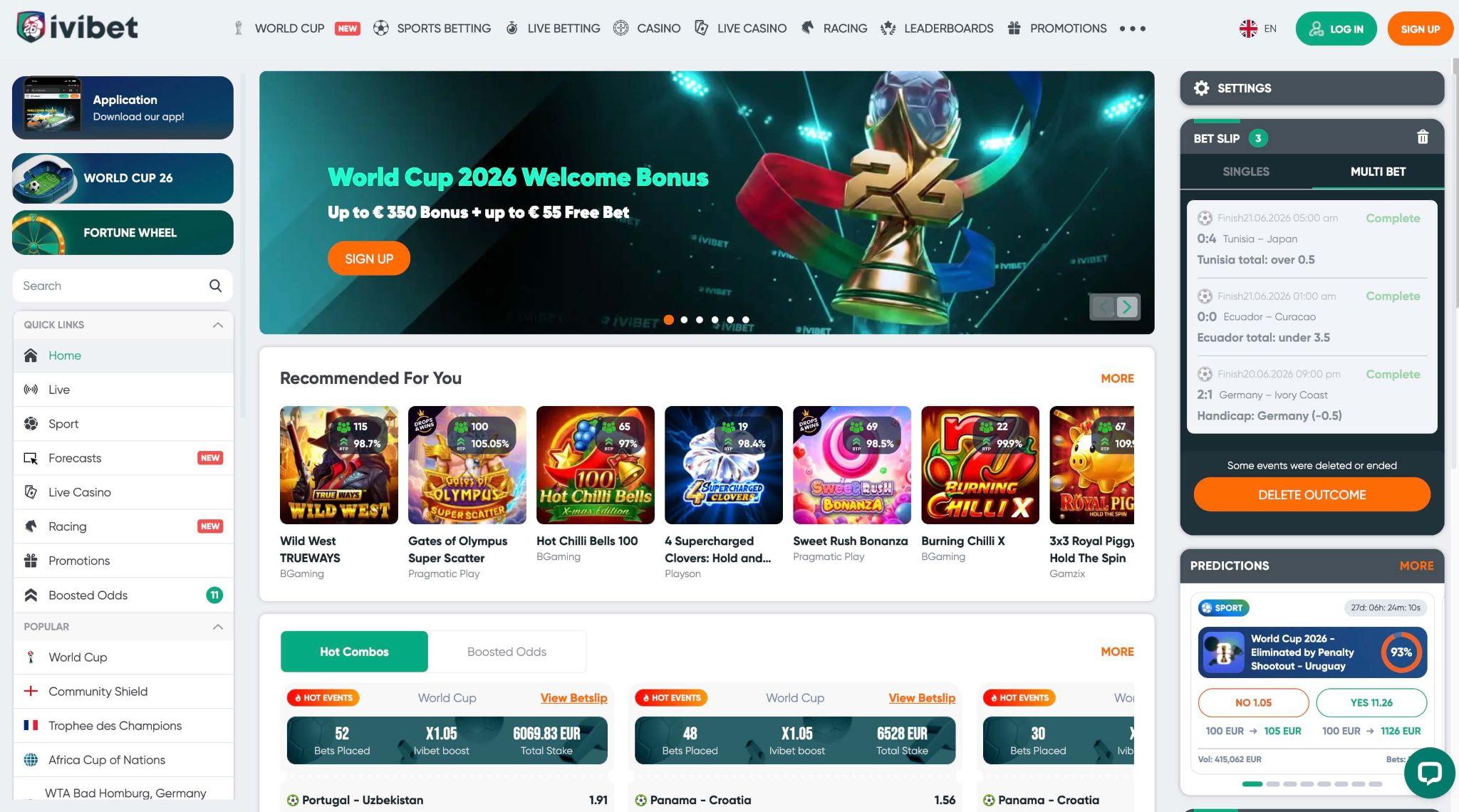 Ivibet homepage za slovenske igralce z World Cup bonusom in športnimi stavami