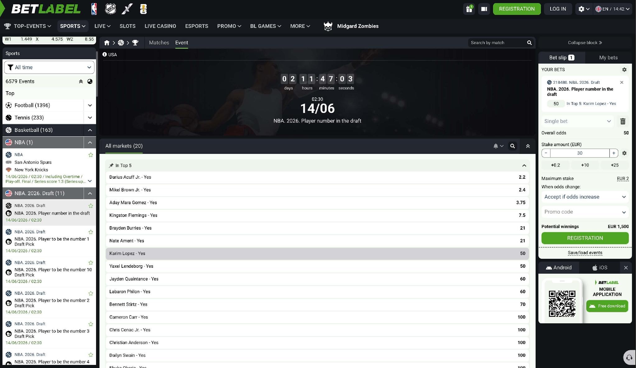 Košarkarski trgi pri Betlabel z NBA ponudbo in stavnim listkom