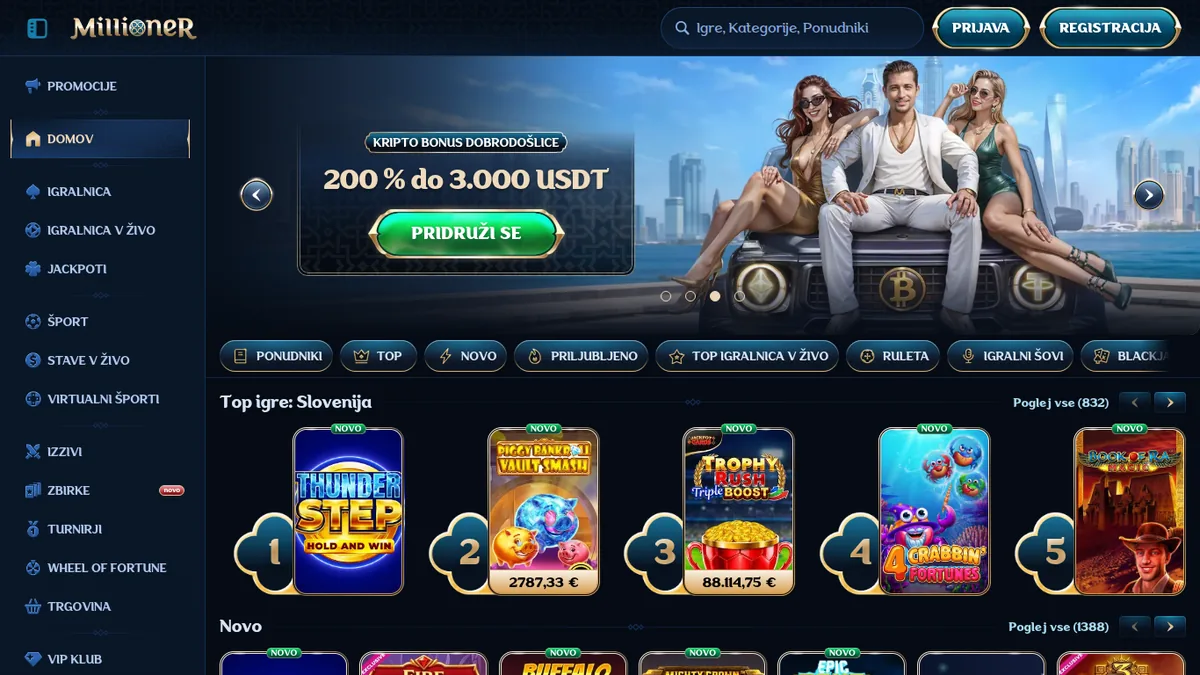Vstopna stran Millioner s kripto bonusom 200 % do 3.000 USDT