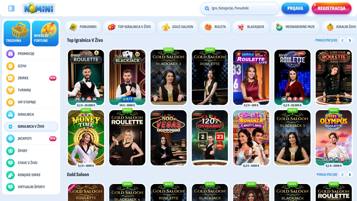 Igralnica v živo Nomini z igralnimi šovi Money Time in 500x Vegas Roulette