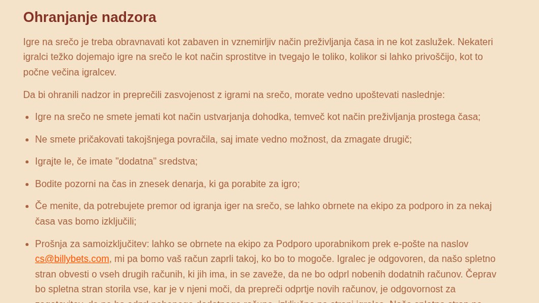 Samoizključitev in orodja za nadzor igranja v spletni igralnici