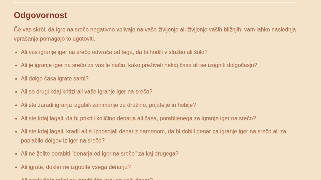 Vprašalnik za prepoznavanje težav z igrami na srečo na strani odgovornega igranja