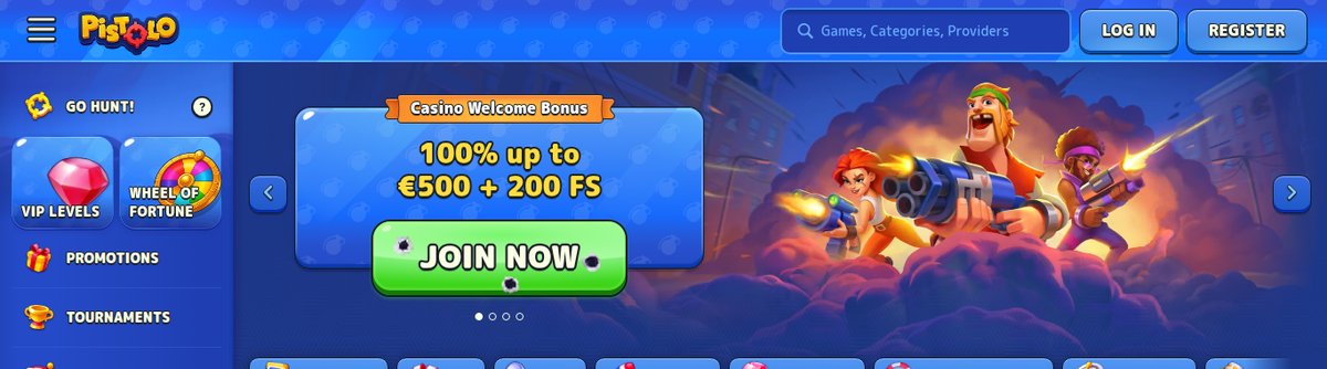 Pistolo casino z bonusom dobrodošlice 100 % do 500 € in 200 brezplačnimi vrtljaji