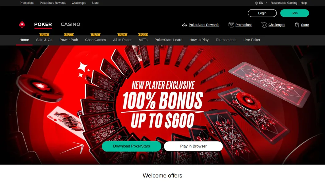 PokerStars Slovenija povezava: pokerstars.com iz Slovenije z gumboma Login in Join ter Download PokerStars
